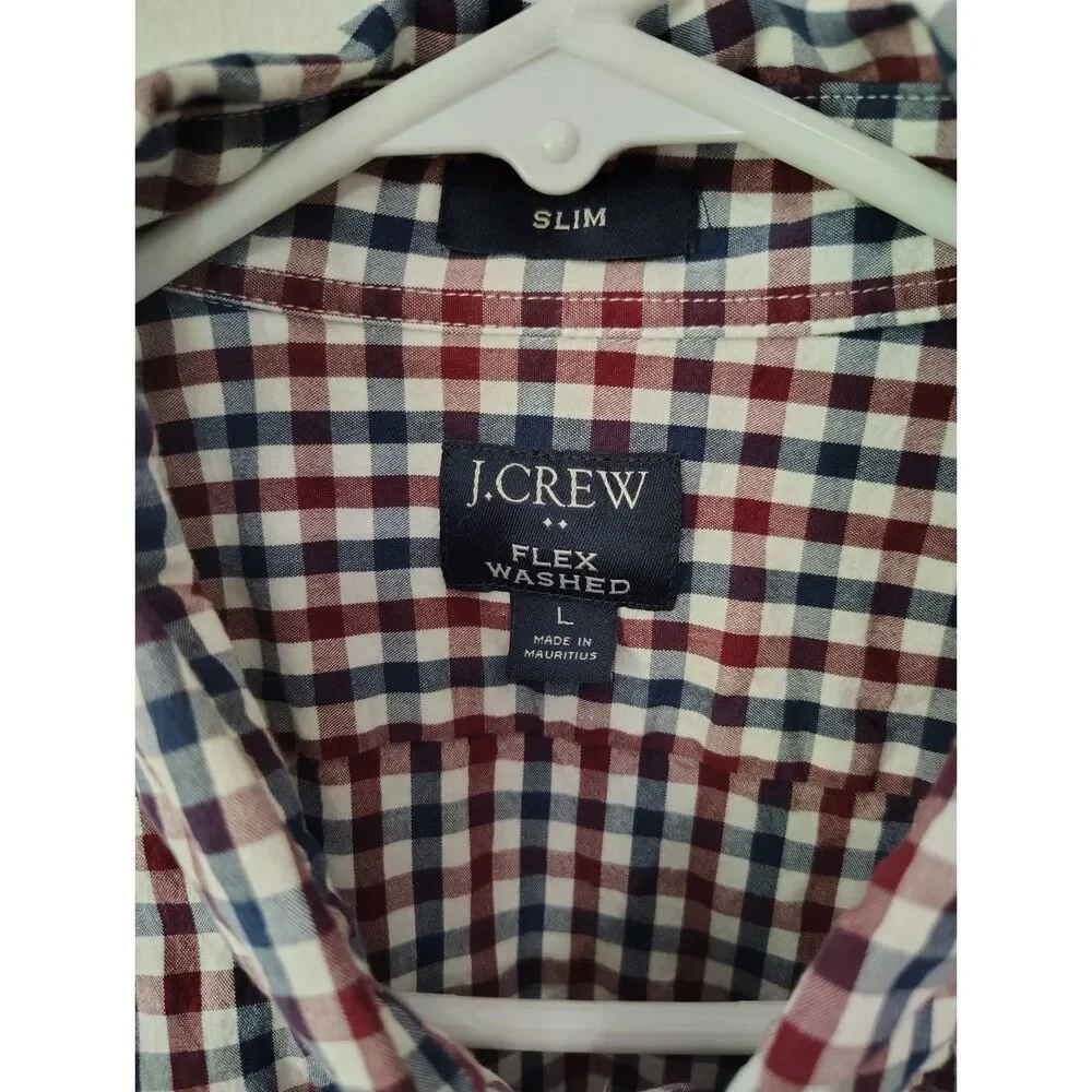 J.Crew Flex Washed Slim Gingham Button Down Shirt Men's Large Red Blue Cotton